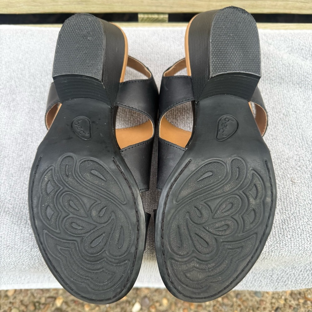 Boc Born Leather Sandals Black Double Strap Block Heel Buckle Open Toe Size 10 - Picture 10 of 15